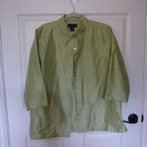 Charter Club Lime Green Shantung Silk Button-Up Shirt/Jacket 1X